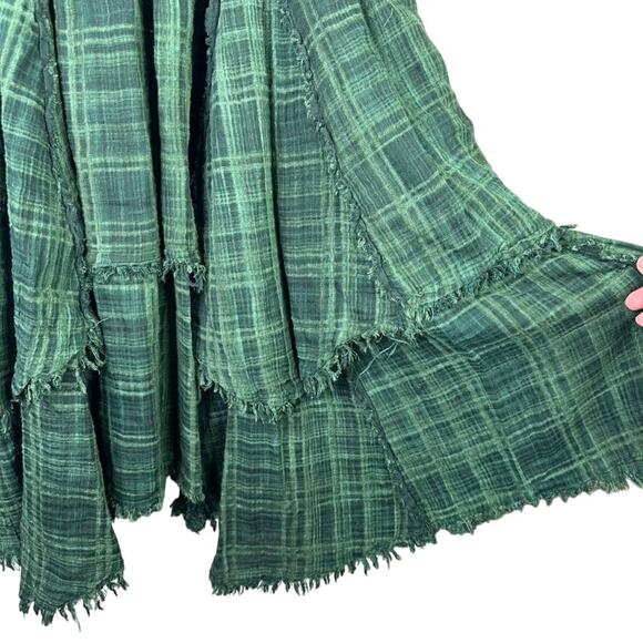 Free People FP One Averie Plaid Boho Billowy Tiered Asymmetrical Raw Hem Skirt - Picture 5 of 11